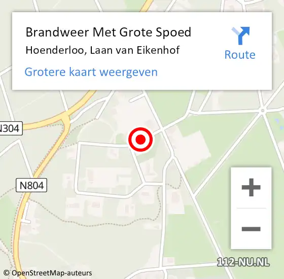 Locatie op kaart van de 112 melding: Brandweer Met Grote Spoed Naar Hoenderloo, Laan van Eikenhof op 29 oktober 2013 15:43