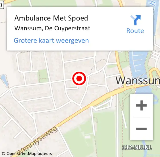 Locatie op kaart van de 112 melding: Ambulance Met Spoed Naar Wanssum, De Cuyperstraat op 12 februari 2015 17:20