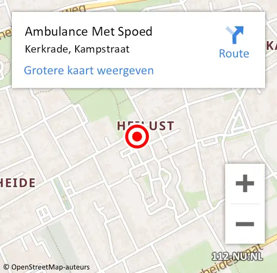 Locatie op kaart van de 112 melding: Ambulance Met Spoed Naar Kerkrade, Kampstraat op 12 februari 2015 17:30