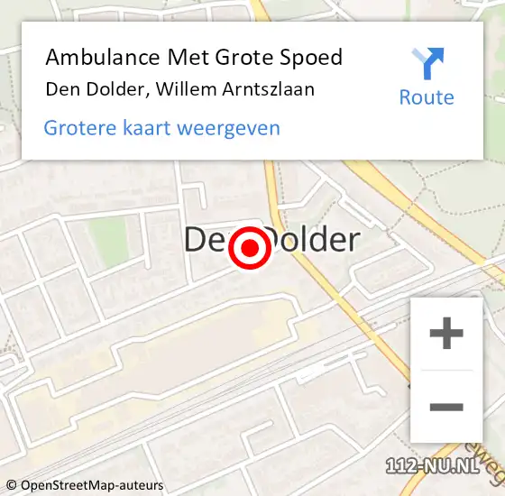 Locatie op kaart van de 112 melding: Ambulance Met Grote Spoed Naar Den Dolder, Willem Arntszlaan op 12 februari 2015 18:14