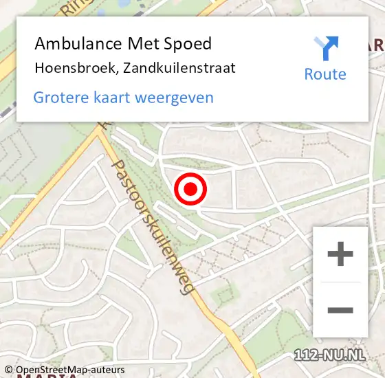 Locatie op kaart van de 112 melding: Ambulance Met Spoed Naar Hoensbroek, Zandkuilenstraat op 12 februari 2015 18:57