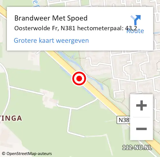 Locatie op kaart van de 112 melding: Brandweer Met Spoed Naar Oosterwolde Fr, N381 hectometerpaal: 43,2 op 29 oktober 2013 15:53