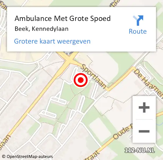 Locatie op kaart van de 112 melding: Ambulance Met Grote Spoed Naar Beek, Kennedylaan op 12 februari 2015 19:30