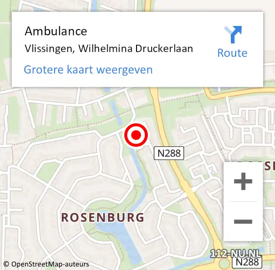 Locatie op kaart van de 112 melding: Ambulance Vlissingen, Wilhelmina Druckerlaan op 12 februari 2015 22:14