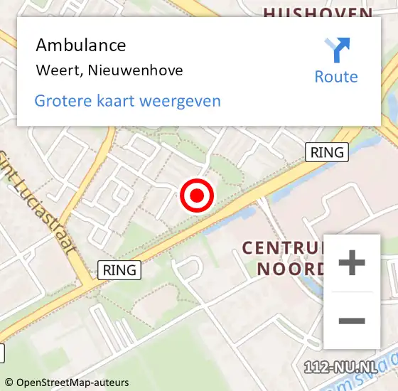 Locatie op kaart van de 112 melding: Ambulance Weert, Nieuwenhove op 12 februari 2015 22:25