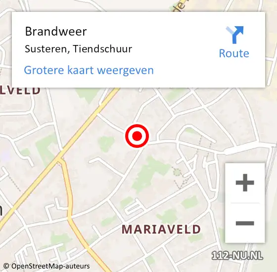 Locatie op kaart van de 112 melding: Brandweer Susteren, Tiendschuur op 13 februari 2015 01:39