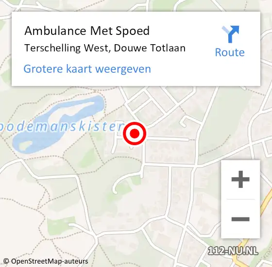 Locatie op kaart van de 112 melding: Ambulance Met Spoed Naar Terschelling West, Douwe Totlaan op 13 februari 2015 03:49