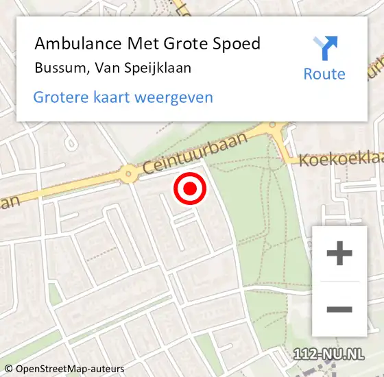 Locatie op kaart van de 112 melding: Ambulance Met Grote Spoed Naar Bussum, Van Speijklaan op 13 februari 2015 05:52