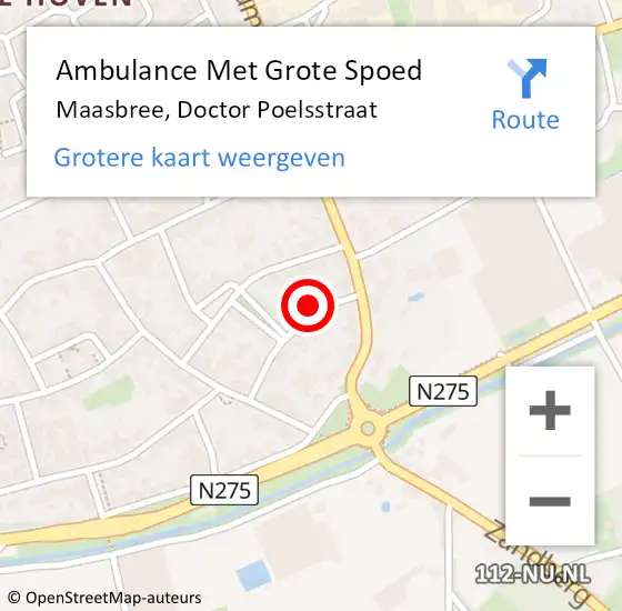 Locatie op kaart van de 112 melding: Ambulance Met Grote Spoed Naar Maasbree, Doctor Poelsstraat op 13 februari 2015 06:51