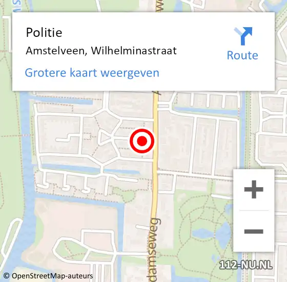 Locatie op kaart van de 112 melding: Politie Amstelveen, Wilhelminastraat op 13 februari 2015 10:35