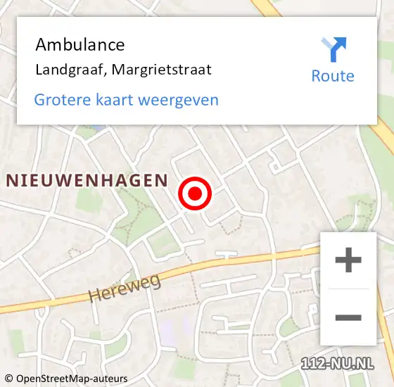 Locatie op kaart van de 112 melding: Ambulance Landgraaf, Margrietstraat op 13 februari 2015 12:00