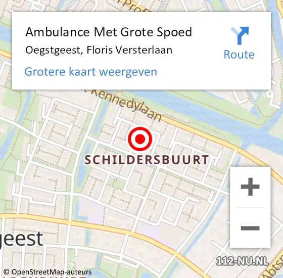 Locatie op kaart van de 112 melding: Ambulance Met Grote Spoed Naar Oegstgeest, Floris Versterlaan op 13 februari 2015 12:30