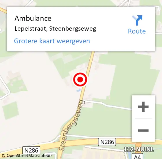 Locatie op kaart van de 112 melding: Ambulance Lepelstraat, Steenbergseweg op 13 februari 2015 12:33