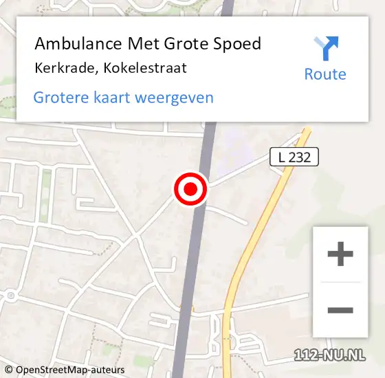 Locatie op kaart van de 112 melding: Ambulance Met Grote Spoed Naar Kerkrade, Kokelestraat op 13 februari 2015 13:10