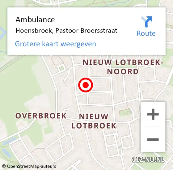 Locatie op kaart van de 112 melding: Ambulance Hoensbroek, Pastoor Broersstraat op 13 februari 2015 13:56