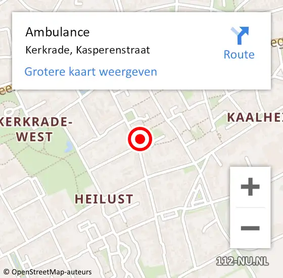 Locatie op kaart van de 112 melding: Ambulance Kerkrade, Kasperenstraat op 13 februari 2015 14:03