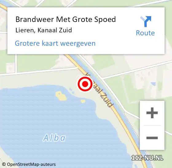 Locatie op kaart van de 112 melding: Brandweer Met Grote Spoed Naar Lieren, Kanaal Zuid op 13 februari 2015 14:04