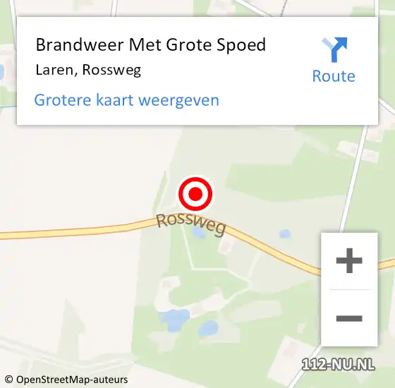 Locatie op kaart van de 112 melding: Brandweer Met Grote Spoed Naar Laren, Rossweg op 13 februari 2015 14:35