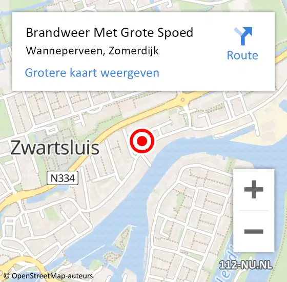 Locatie op kaart van de 112 melding: Brandweer Met Grote Spoed Naar Wanneperveen, Zomerdijk op 13 februari 2015 14:48