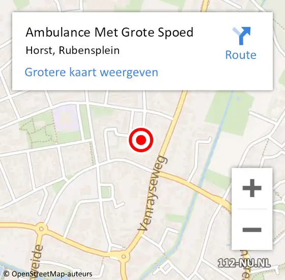 Locatie op kaart van de 112 melding: Ambulance Met Grote Spoed Naar Horst, Rubensplein op 13 februari 2015 15:16