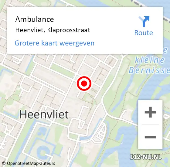 Locatie op kaart van de 112 melding: Ambulance Heenvliet, Klaproosstraat op 13 februari 2015 15:57