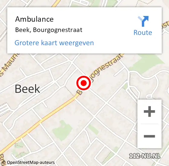 Locatie op kaart van de 112 melding: Ambulance Beek, Bourgognestraat op 13 februari 2015 15:58