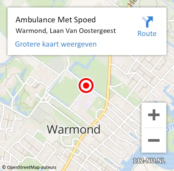 Locatie op kaart van de 112 melding: Ambulance Met Spoed Naar Warmond, Laan Van Oostergeest op 13 februari 2015 16:41