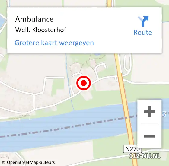 Locatie op kaart van de 112 melding: Ambulance Well, Kloosterhof op 13 februari 2015 18:59