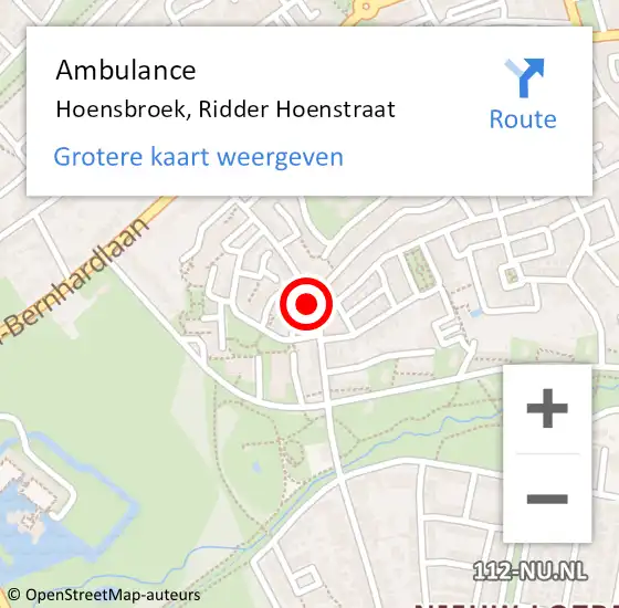 Locatie op kaart van de 112 melding: Ambulance Hoensbroek, Ridder Hoenstraat op 13 februari 2015 19:07