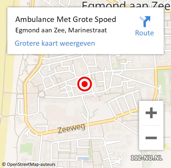 Locatie op kaart van de 112 melding: Ambulance Met Grote Spoed Naar Egmond aan Zee, Marinestraat op 13 februari 2015 21:32