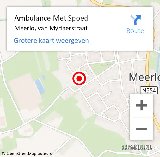 Locatie op kaart van de 112 melding: Ambulance Met Spoed Naar Meerlo, van Myrlaerstraat op 13 februari 2015 22:54