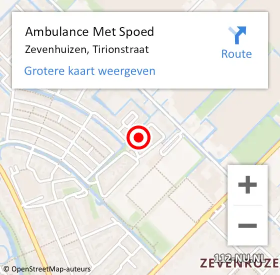 Locatie op kaart van de 112 melding: Ambulance Met Spoed Naar Zevenhuizen, Tirionstraat op 13 februari 2015 23:23