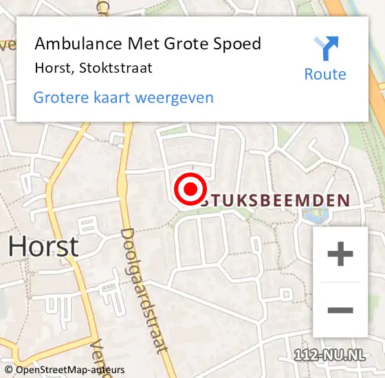 Locatie op kaart van de 112 melding: Ambulance Met Grote Spoed Naar Horst, Stoktstraat op 13 februari 2015 23:25