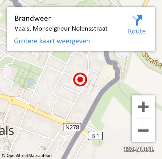 Locatie op kaart van de 112 melding: Brandweer Vaals, Monseigneur Nolensstraat op 14 februari 2015 00:59
