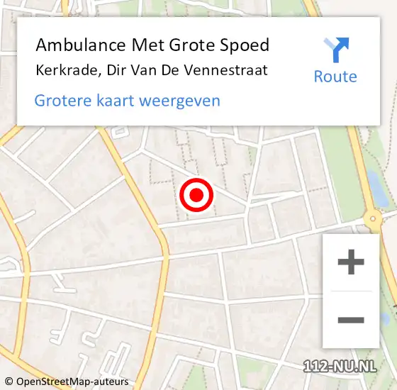 Locatie op kaart van de 112 melding: Ambulance Met Grote Spoed Naar Kerkrade, Dir Van De Vennestraat op 14 februari 2015 01:06