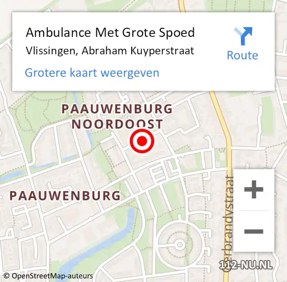 Locatie op kaart van de 112 melding: Ambulance Met Grote Spoed Naar Vlissingen, Abraham Kuyperstraat op 14 februari 2015 01:40