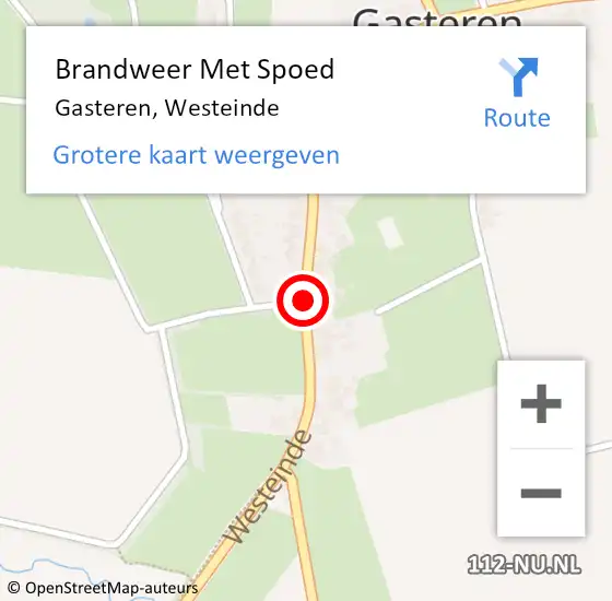 Locatie op kaart van de 112 melding: Brandweer Met Spoed Naar Gasteren, Westeinde op 14 februari 2015 02:16