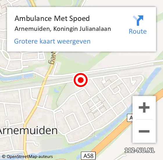 Locatie op kaart van de 112 melding: Ambulance Met Spoed Naar Arnemuiden, Koningin Julianalaan op 14 februari 2015 03:55