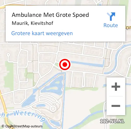 Locatie op kaart van de 112 melding: Ambulance Met Grote Spoed Naar Maurik, Kievitshof op 14 februari 2015 06:09