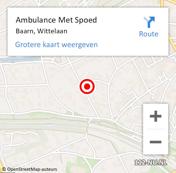 Locatie op kaart van de 112 melding: Ambulance Met Spoed Naar Baarn, Wittelaan op 14 februari 2015 08:14