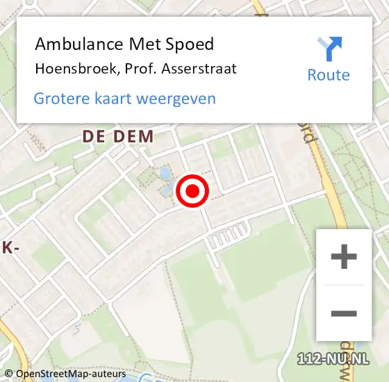 Locatie op kaart van de 112 melding: Ambulance Met Spoed Naar Hoensbroek, Prof. Asserstraat op 14 februari 2015 08:44