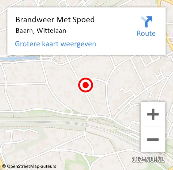 Locatie op kaart van de 112 melding: Brandweer Met Spoed Naar Baarn, Wittelaan op 14 februari 2015 08:50