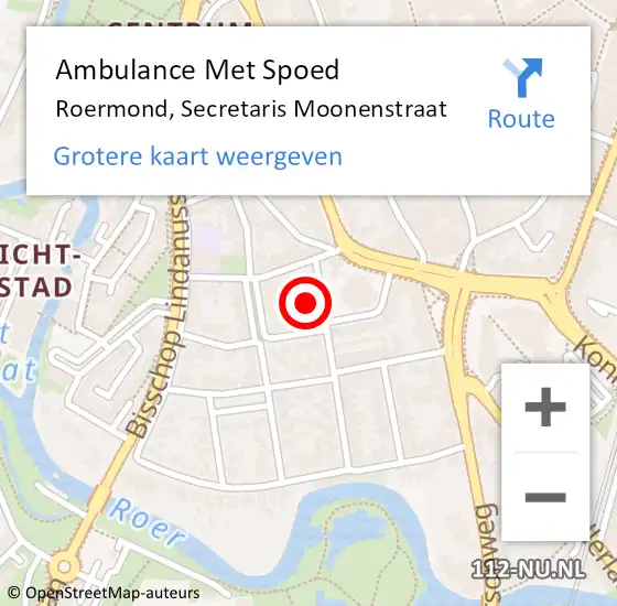 Locatie op kaart van de 112 melding: Ambulance Met Spoed Naar Roermond, Secretaris Moonenstraat op 14 februari 2015 09:06