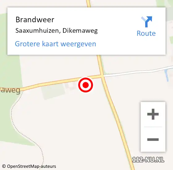 Locatie op kaart van de 112 melding: Brandweer Saaxumhuizen, Dikemaweg op 14 februari 2015 09:43
