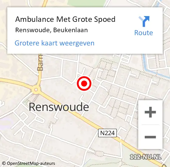 Locatie op kaart van de 112 melding: Ambulance Met Grote Spoed Naar Renswoude, Beukenlaan op 14 februari 2015 10:29