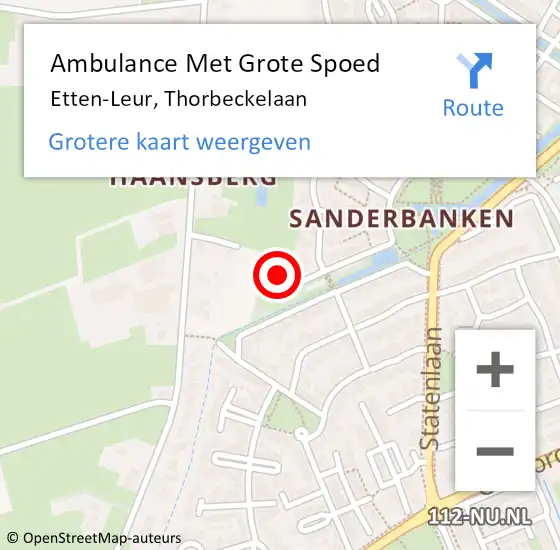 Locatie op kaart van de 112 melding: Ambulance Met Grote Spoed Naar Etten-Leur, Thorbeckelaan op 29 oktober 2013 18:39