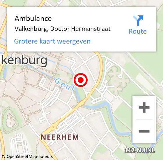 Locatie op kaart van de 112 melding: Ambulance Valkenburg, Doctor Hermanstraat op 14 februari 2015 10:33