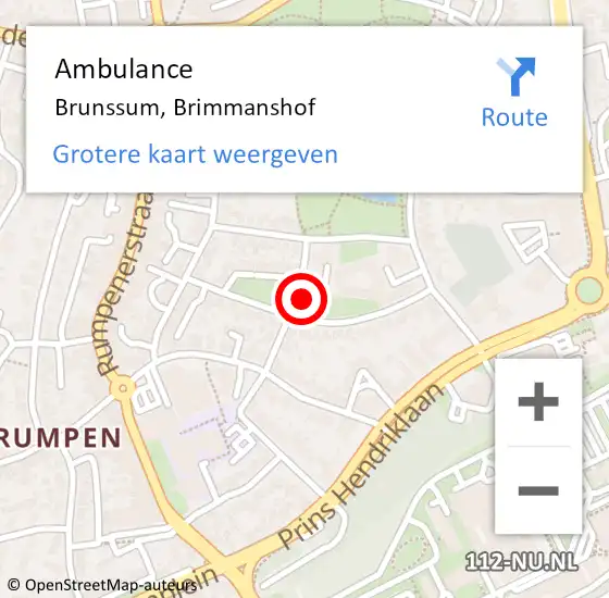 Locatie op kaart van de 112 melding: Ambulance Brunssum, Brimmanshof op 14 februari 2015 12:23