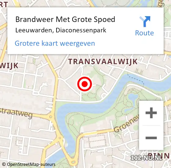 Locatie op kaart van de 112 melding: Brandweer Met Grote Spoed Naar Leeuwarden, Diaconessenpark op 14 februari 2015 13:36