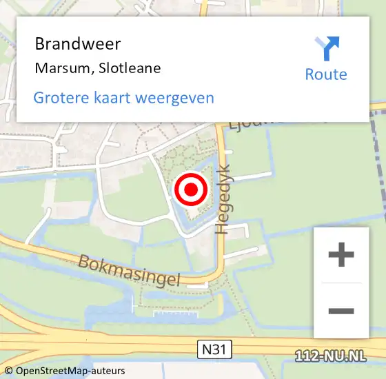 Locatie op kaart van de 112 melding: Brandweer Marsum, Slotleane op 14 februari 2015 13:55